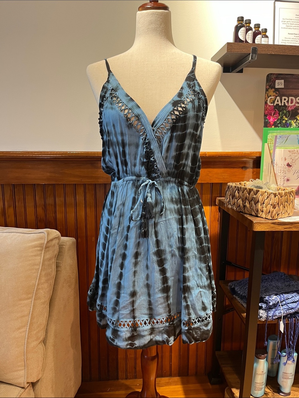 Bohemian Tie-Dye Mini Dress in Blue